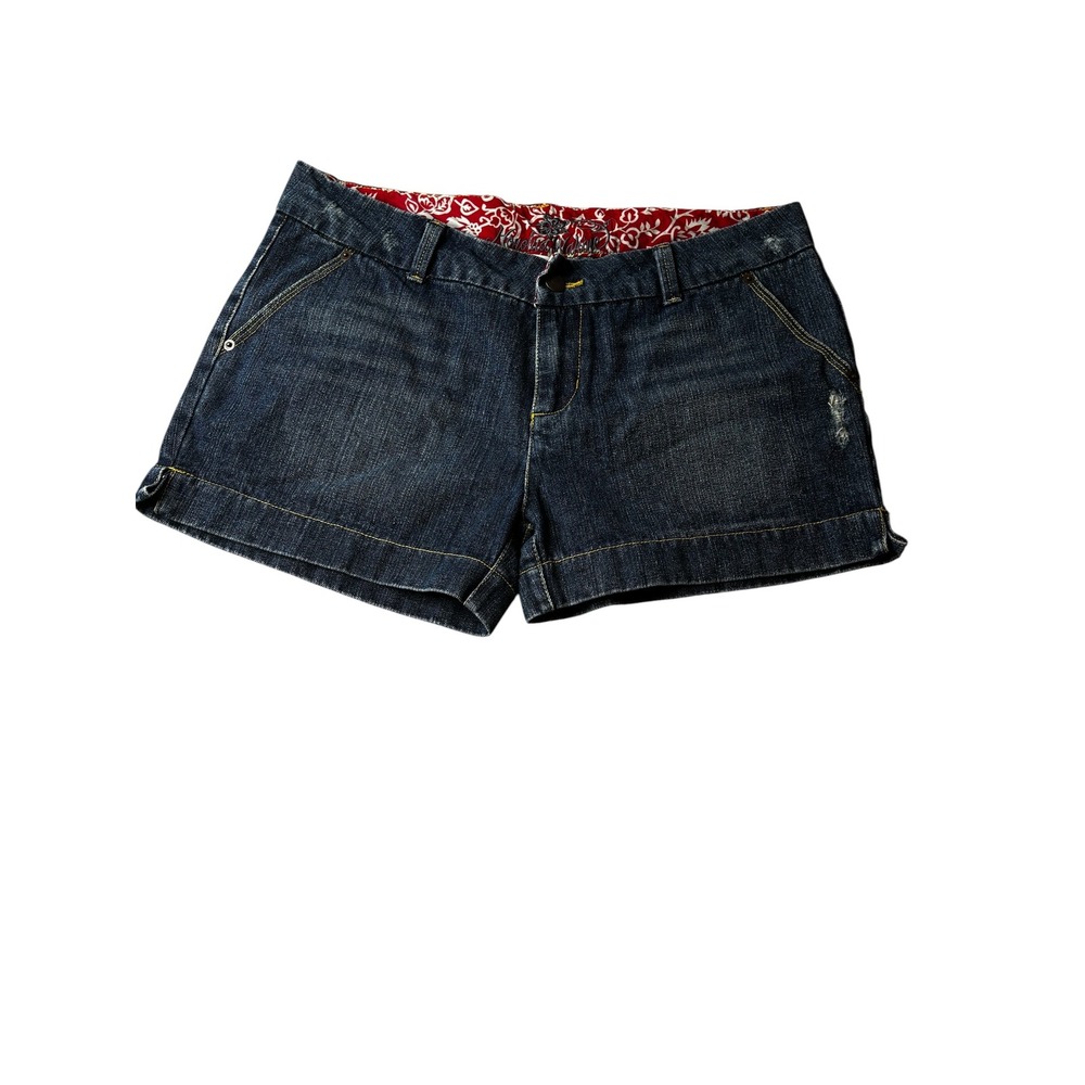 Honolua Wahine Dark Wash Denim Shorts Low Rise Red Floral Lining Size 13